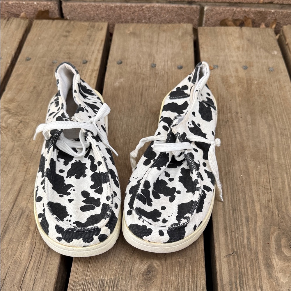 Women's Black and White Cow Print Sneakers Size 9 or 9.5